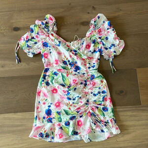 Beautiful Floral Puff Sleeves Dress Size Large NWT